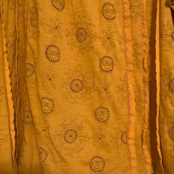 anthropology MUSTARD YELLOW FLATTER SLEEVE EYELET EMBROIDERED COTTON - Picture 10 of 15